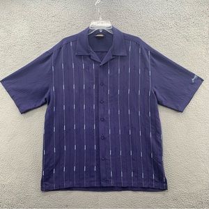 Barrett Jackson Men’s L Blue Striped Embroidered Short Sleeve Button Up Shirt